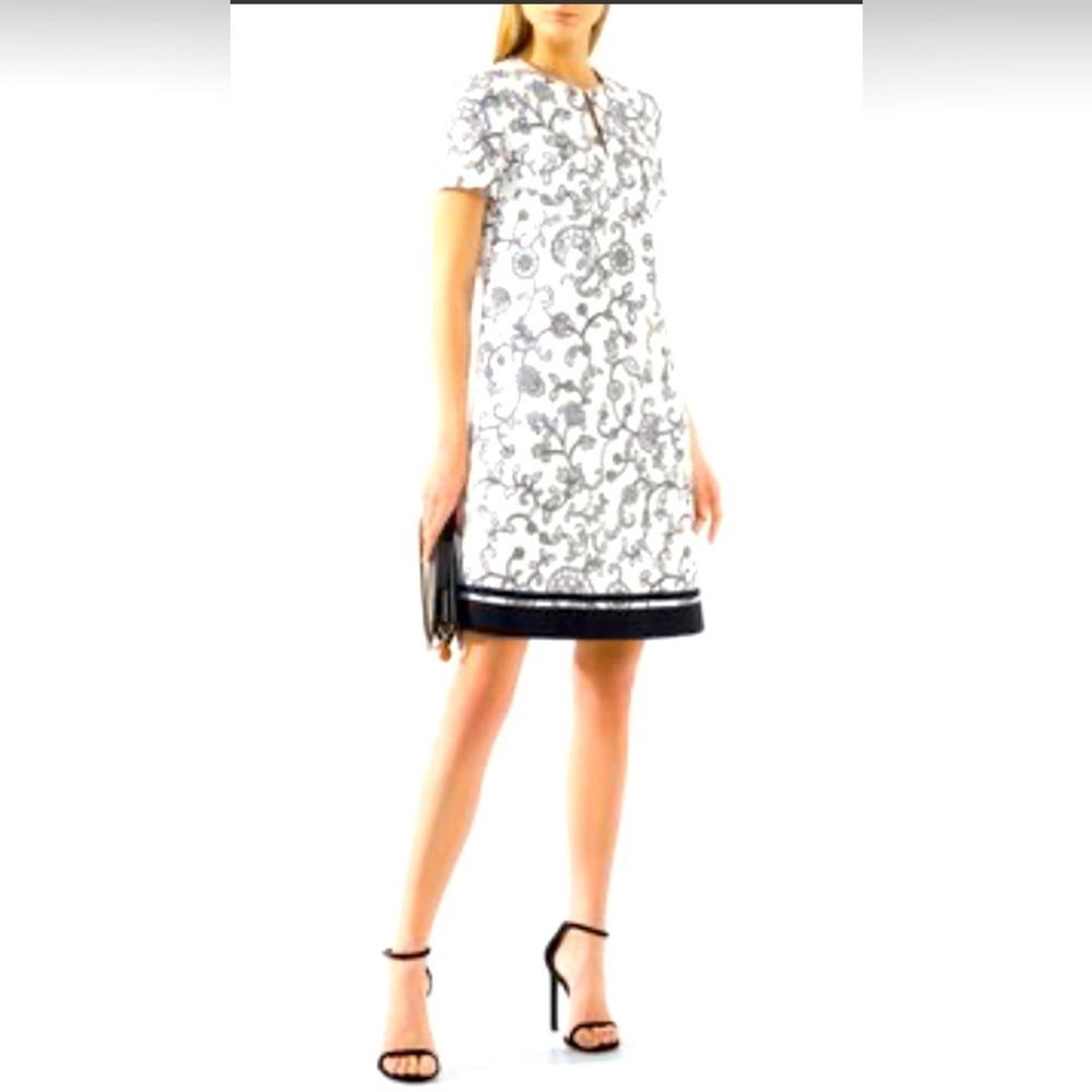 Escada, size 38, paisley black and white print knee length dress
